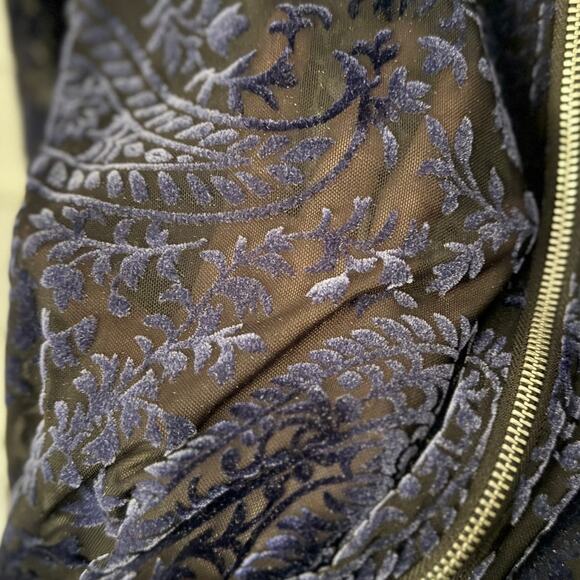 ARIAT Velvet Burnout Sparkle Semi Sheer Floral Zip Bomber Jacket Blue Black M - Picture 4 of 5